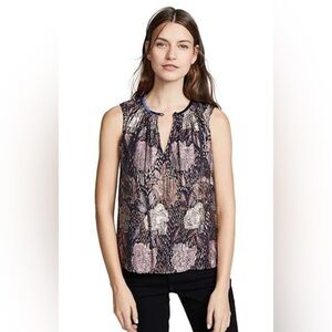 Rebecca Taylor Women's Size 0 Sleeveless Floral Rose Clip Keyhole Top Multicolor